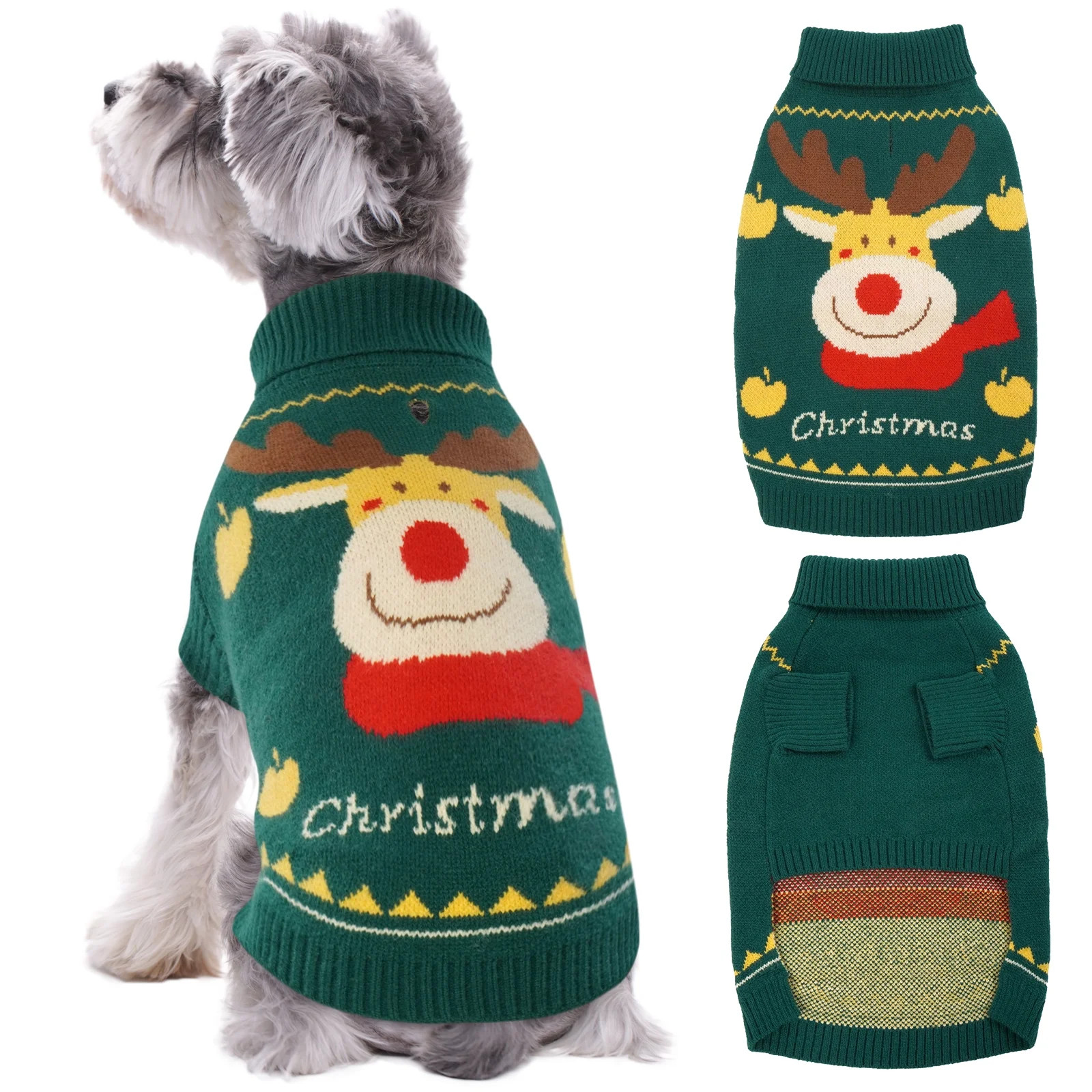 Kuoser Dog Cat Sweater Warm Pet Knitwear Christmas Clothes for Dogs, Green, XS | Walmart (US)