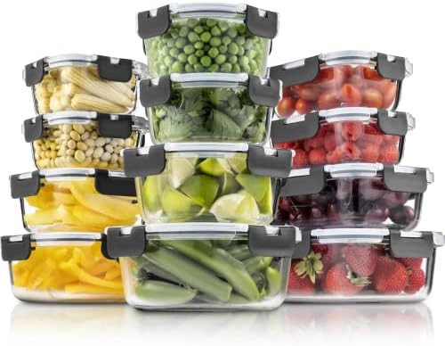 FineDine 24-Piece Superior Glass Food Storage Containers Set - Newly Innovated Hinged Locking lid... | Amazon (US)