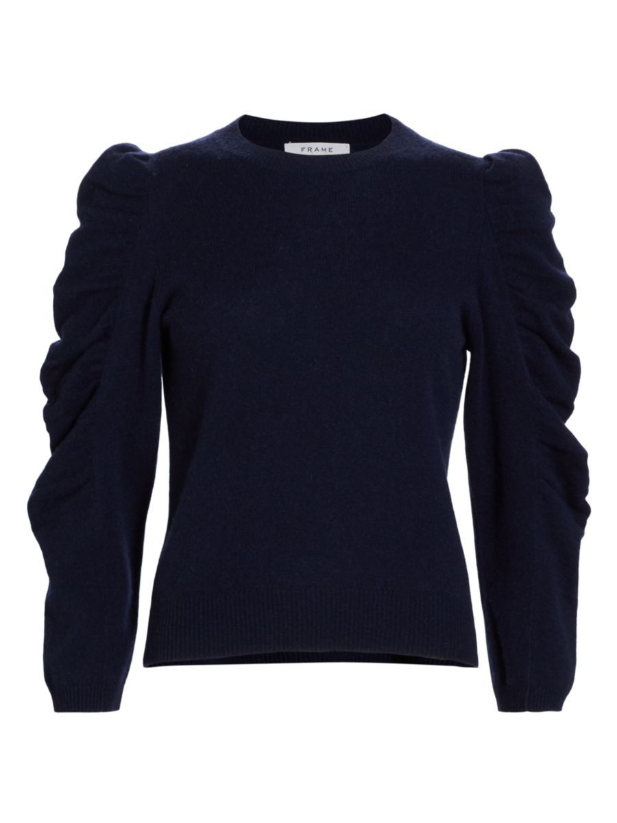 Frame Cashmere-Wool Shirred Sleeve Sweater | Saks Fifth Avenue