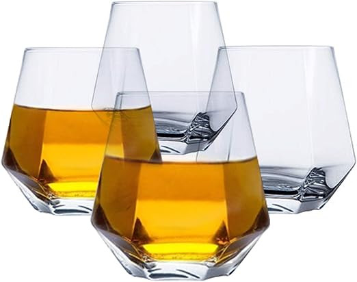 Tebery Glassware 4 Pack Diamond Whiskey Glasses Lightweight Luxury 11oz Geometric Wine Glass for ... | Amazon (US)