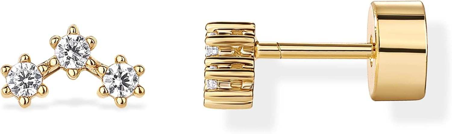PAVOI 14K Gold Plated Dainty Flat Back Earrings for Women, Piercing Studs | Amazon (US)