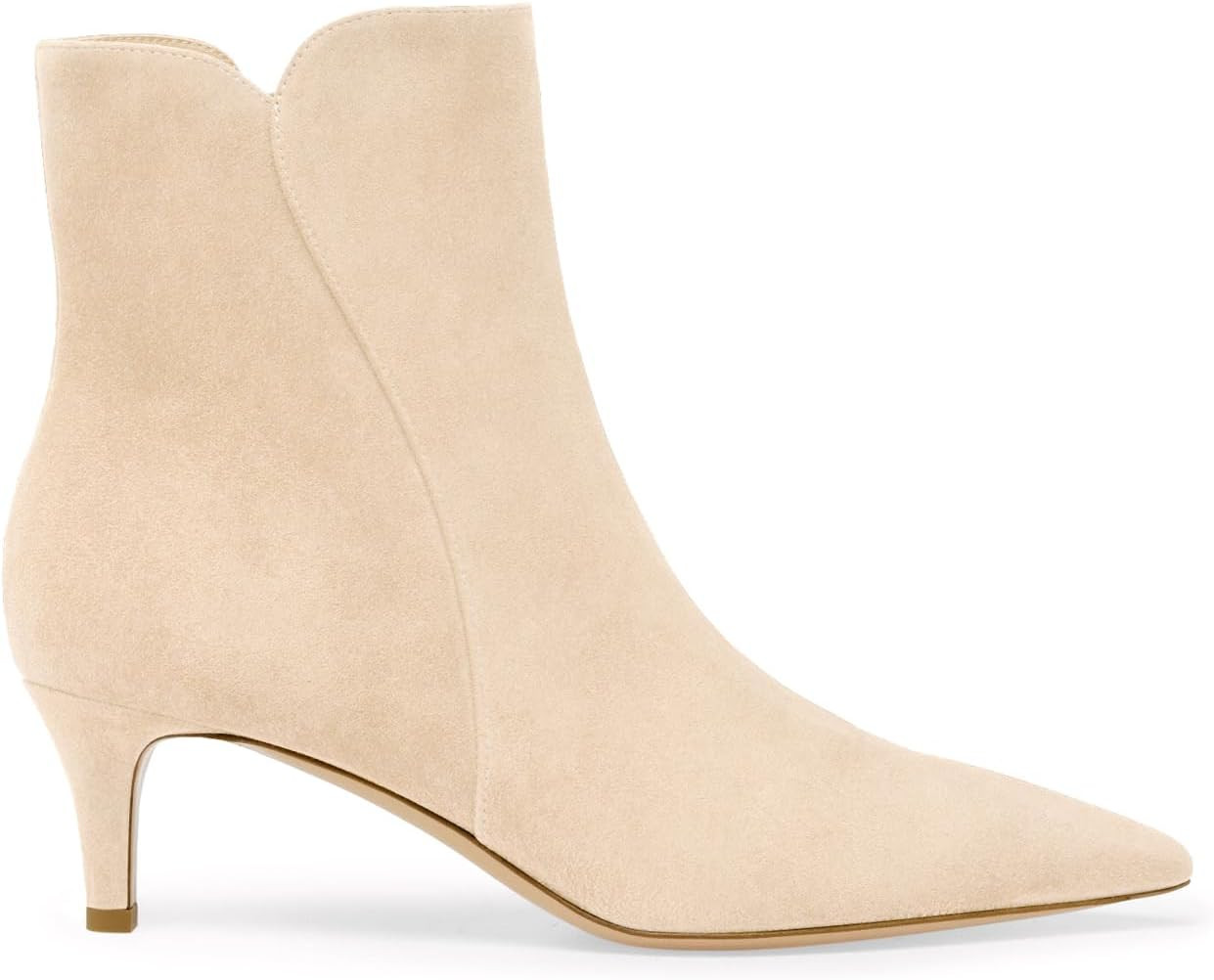 Coutgo Womens Ankle Boots Kitten Low Heel Pointed Toe Zipper Dress Booties | Amazon (US)