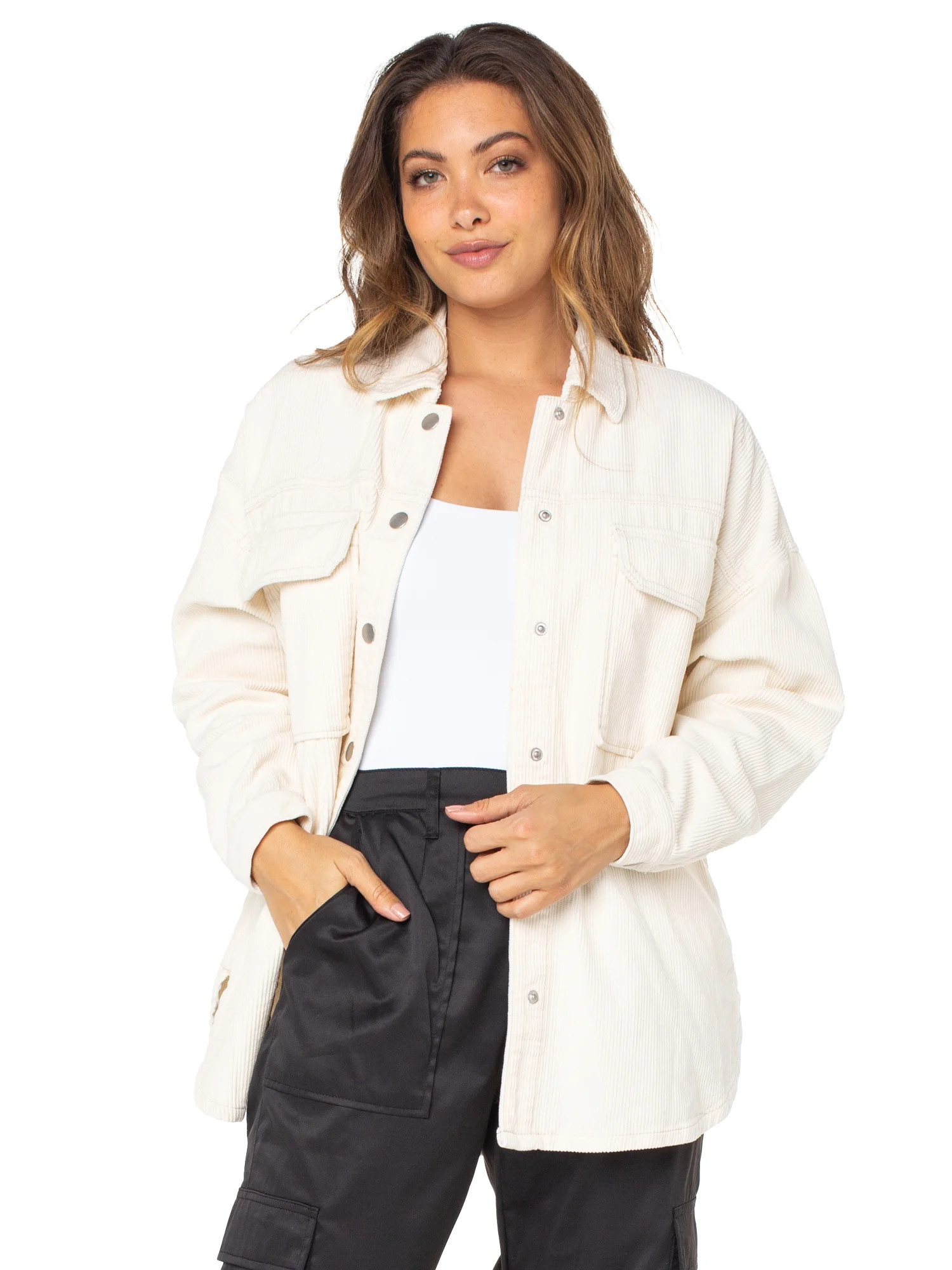 Celebrity Pink Women's Long Sleeve Utility Shacket, Sizes XS-3X | Walmart (US)