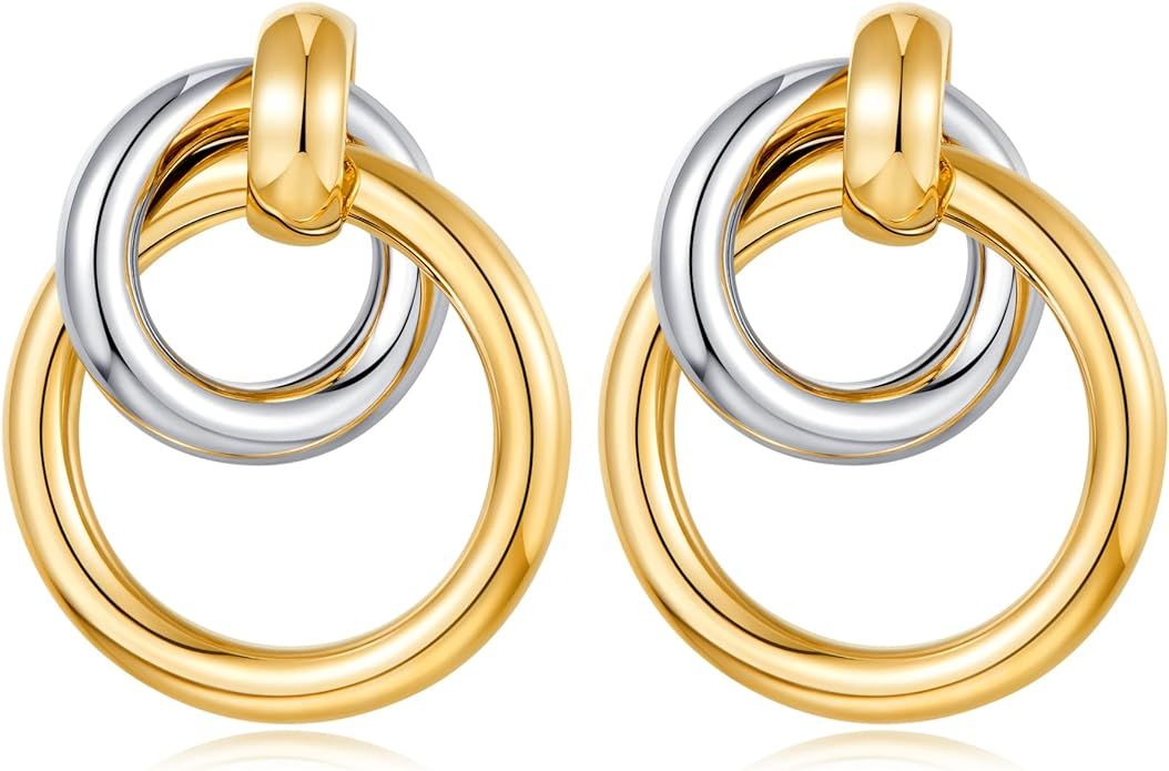 WOWORAMA Double Circle Drop Earrings for Women Gold Silver Geometric Hoop Dangle Earrings Round C... | Amazon (US)