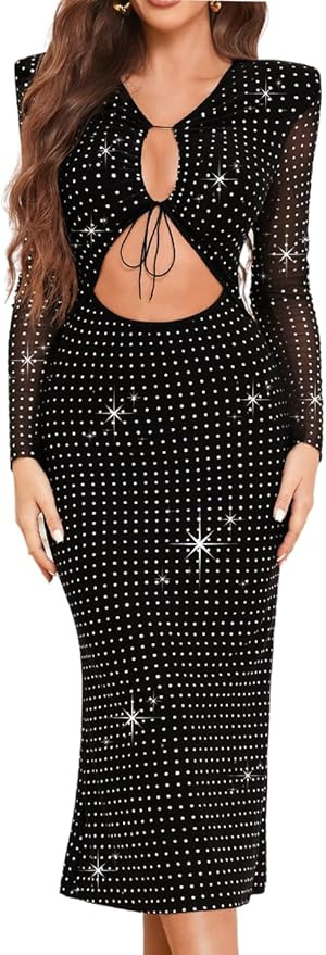 Cocktail Party Dress, Saprkly Sequin Bodycon, Sexy Cutout Midi | Amazon (US)