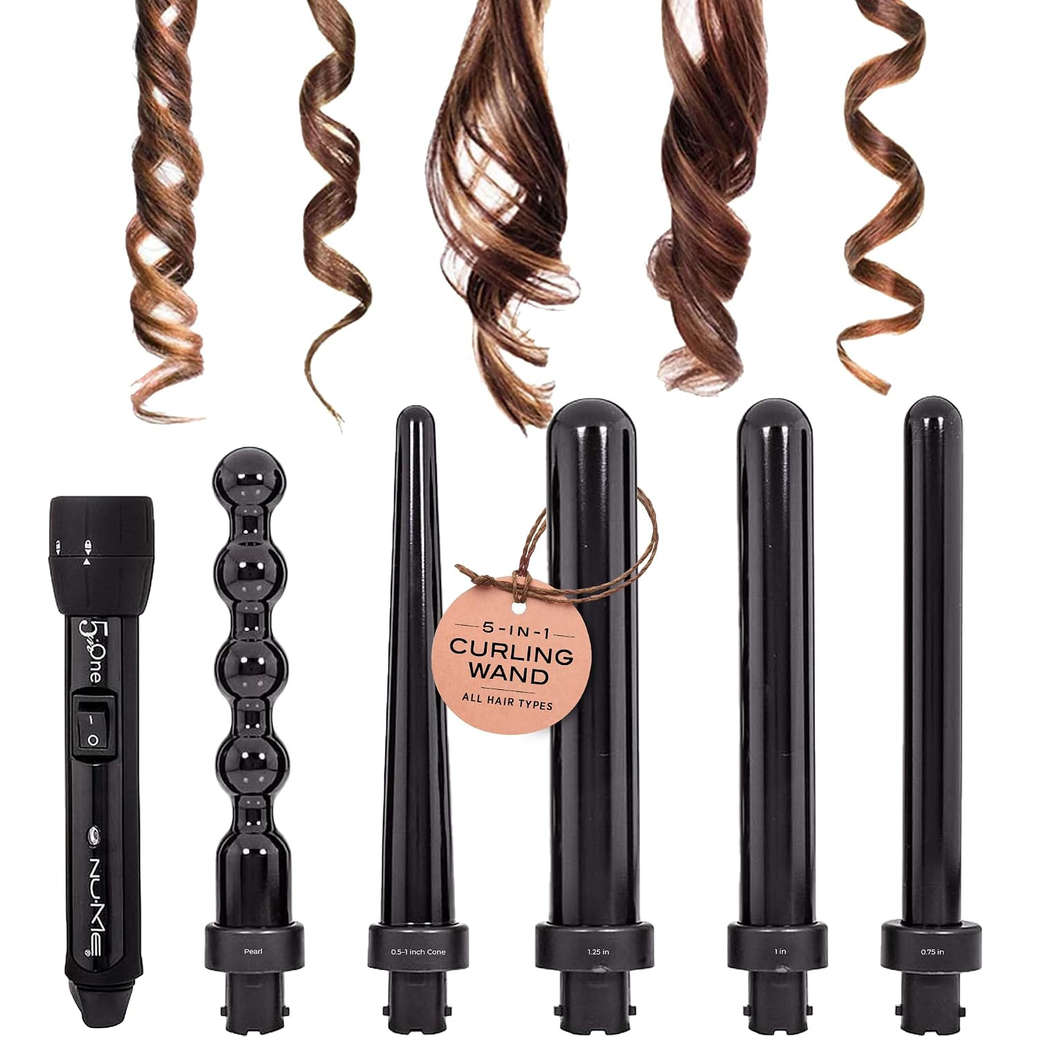 NuMe Lustrum 5 in 1 Tourmaline Ceramic Curling Wand Set with Interchangeable Barrels, Digital Display, Automatic Shutoff Feature. Heat Up to 410°F | Amazon (US)