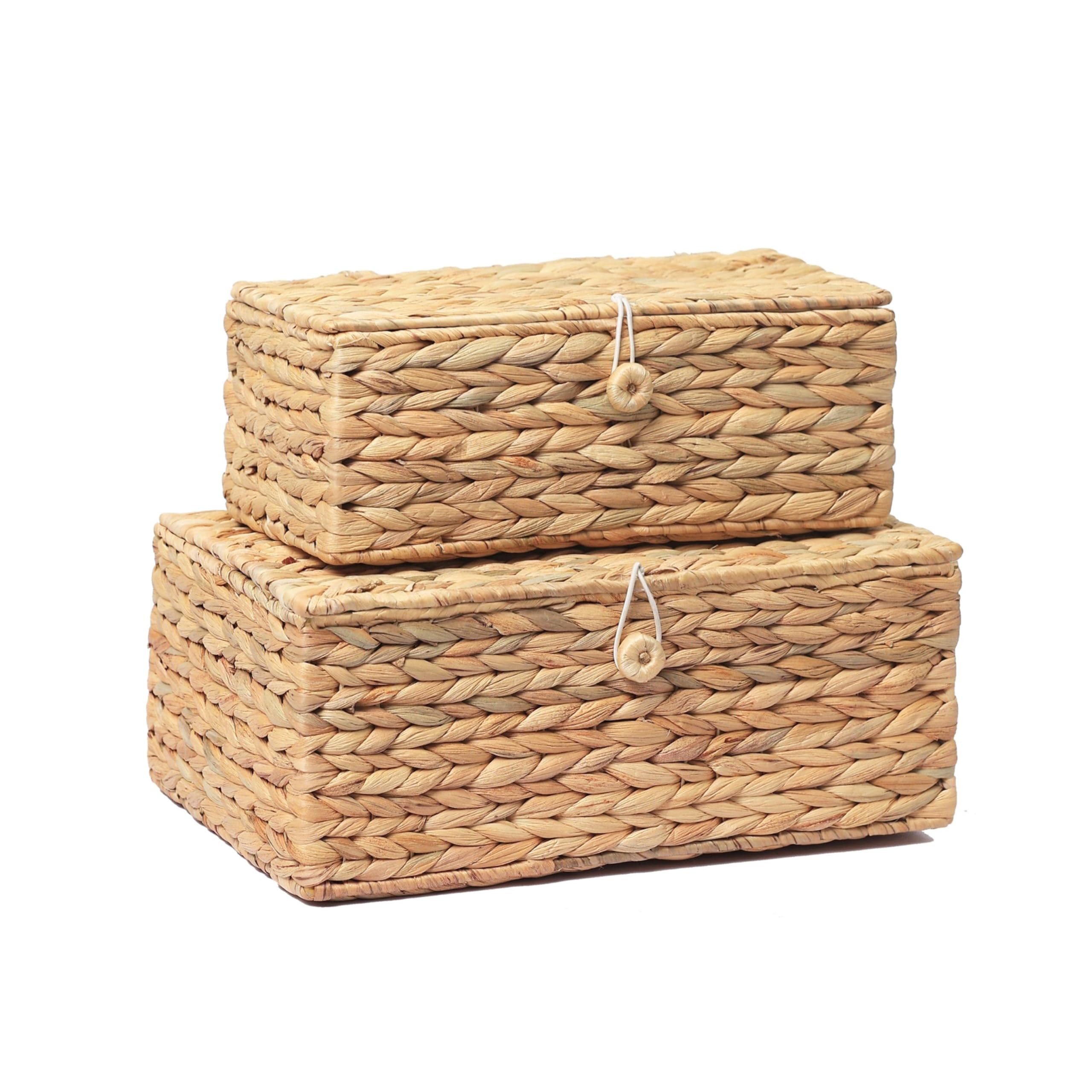 Set of 2 Rectangular Wicker Storage Bins with Lid, Multipurpose Organizer Rattan Display Boxes fo... | Amazon (US)
