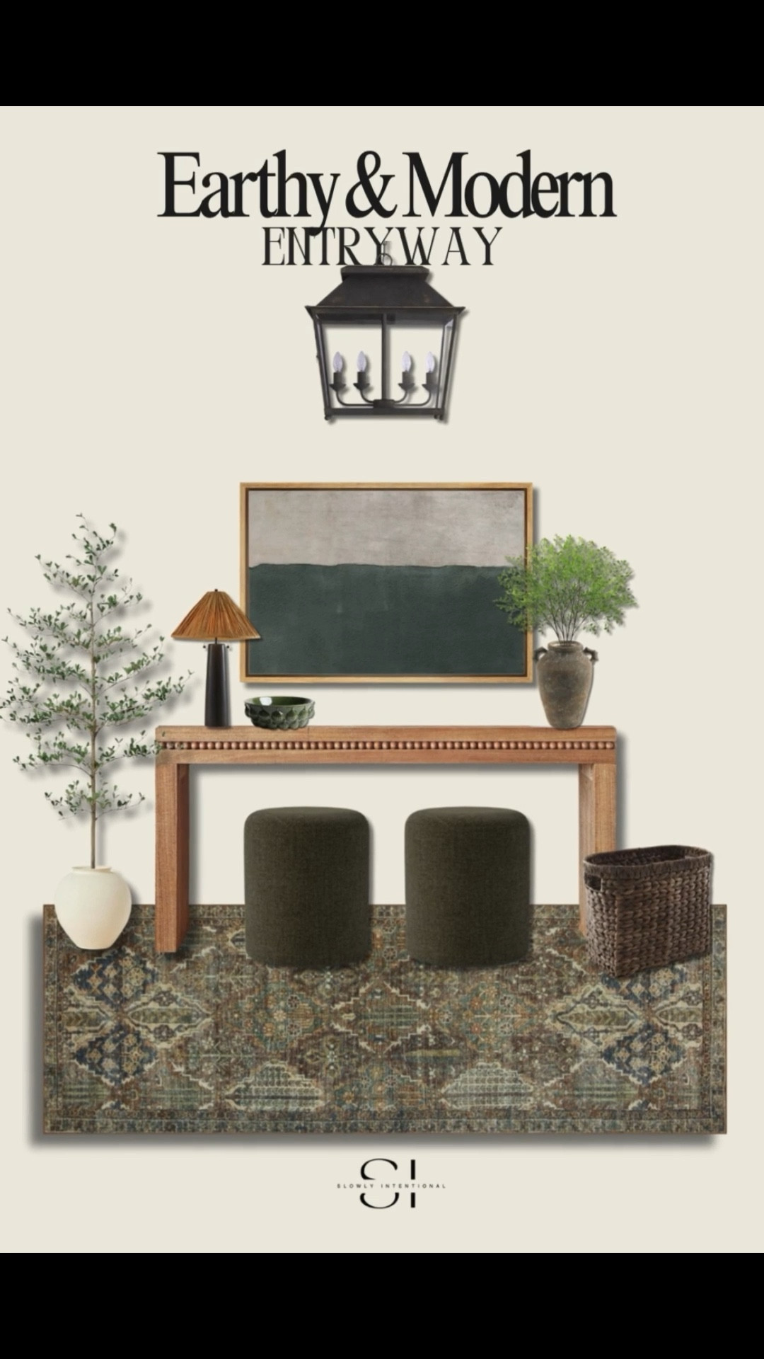 This console setup is giving quiet luxury meets earthy calm. The olive tones, layered textures, and simple symmetry make it feel so put-together without trying too hard. I love how the moody artwork and vintage-style rug ground the space—it’s cozy, modern, and timeless all at once.


#LTKHome