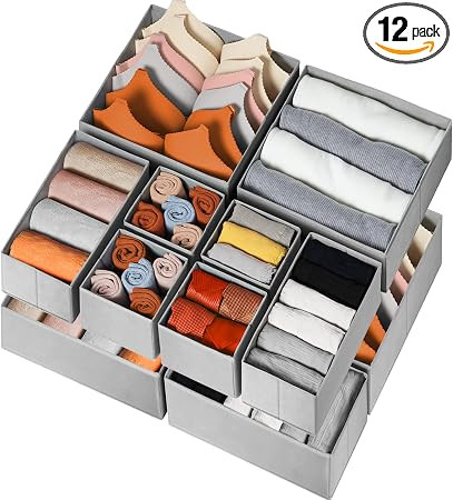 Drawer Organizer for Clothing, 12 Pack Sock Underwear Drawer Organizer Bins, Foldable Fabric Clos... | Amazon (US)