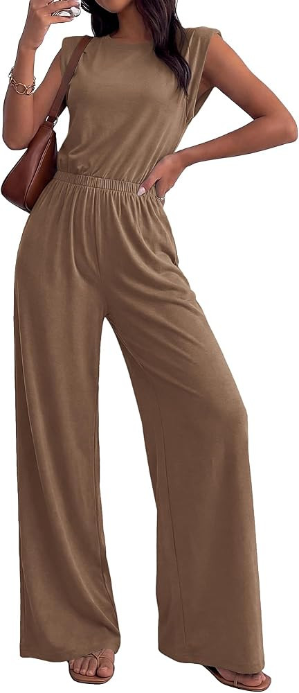 BTFBM 2 Piece Sets for Women Summer 2026 Casual Shoulder Pad Tank Top Wide Leg Pants Matching Set... | Amazon (US)