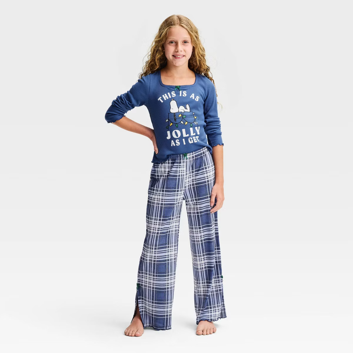 Girls' Snoopy Holiday Long Sleeve 2pc Pajama Set - Blue S | Target