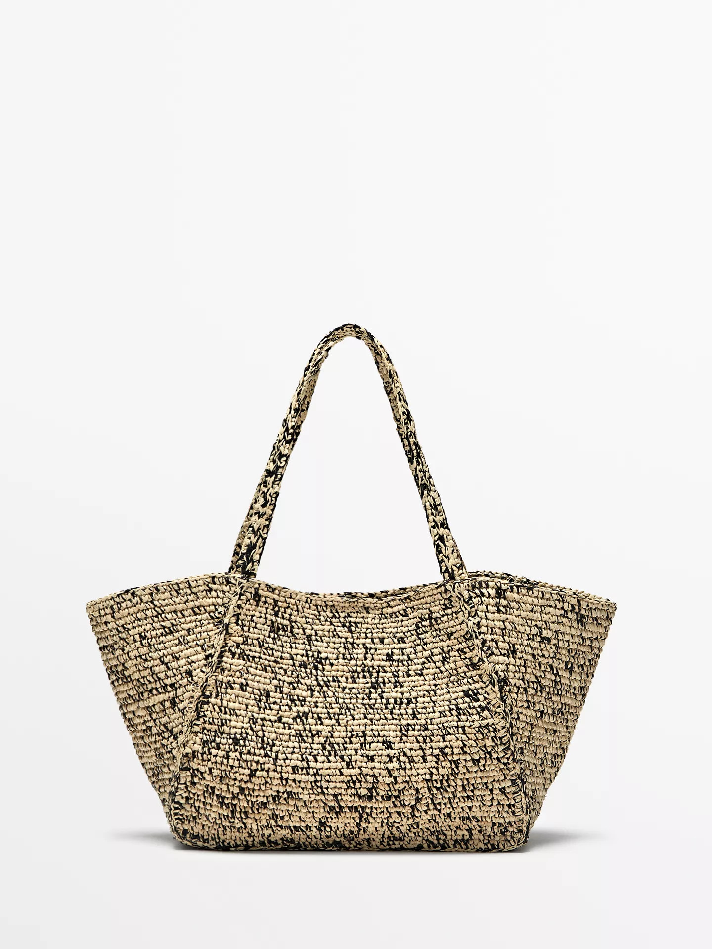 100% raffia mid-sized tote bag | Massimo Dutti UK