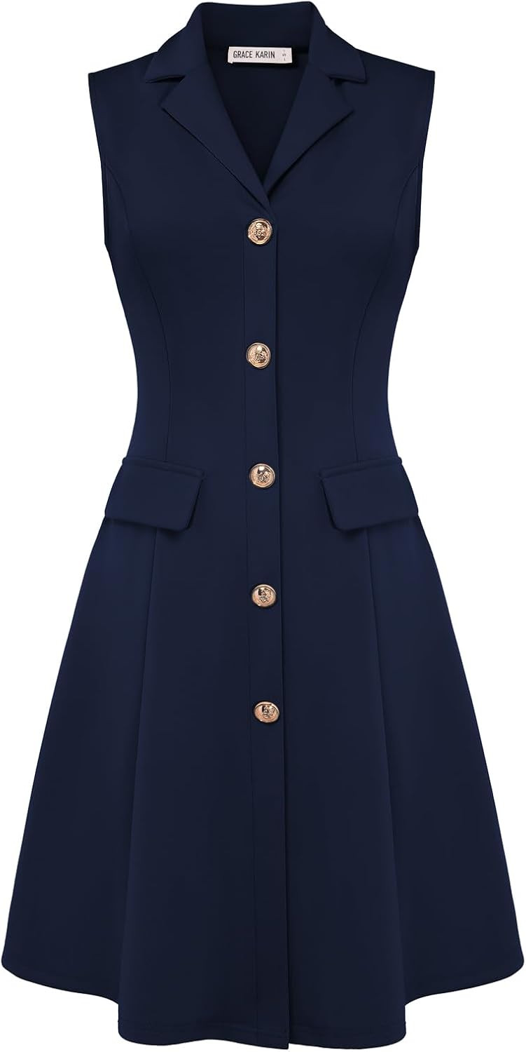 GRACE KARIN Women's Sleeveless Button Down Work Professional Dresses | Amazon (US)