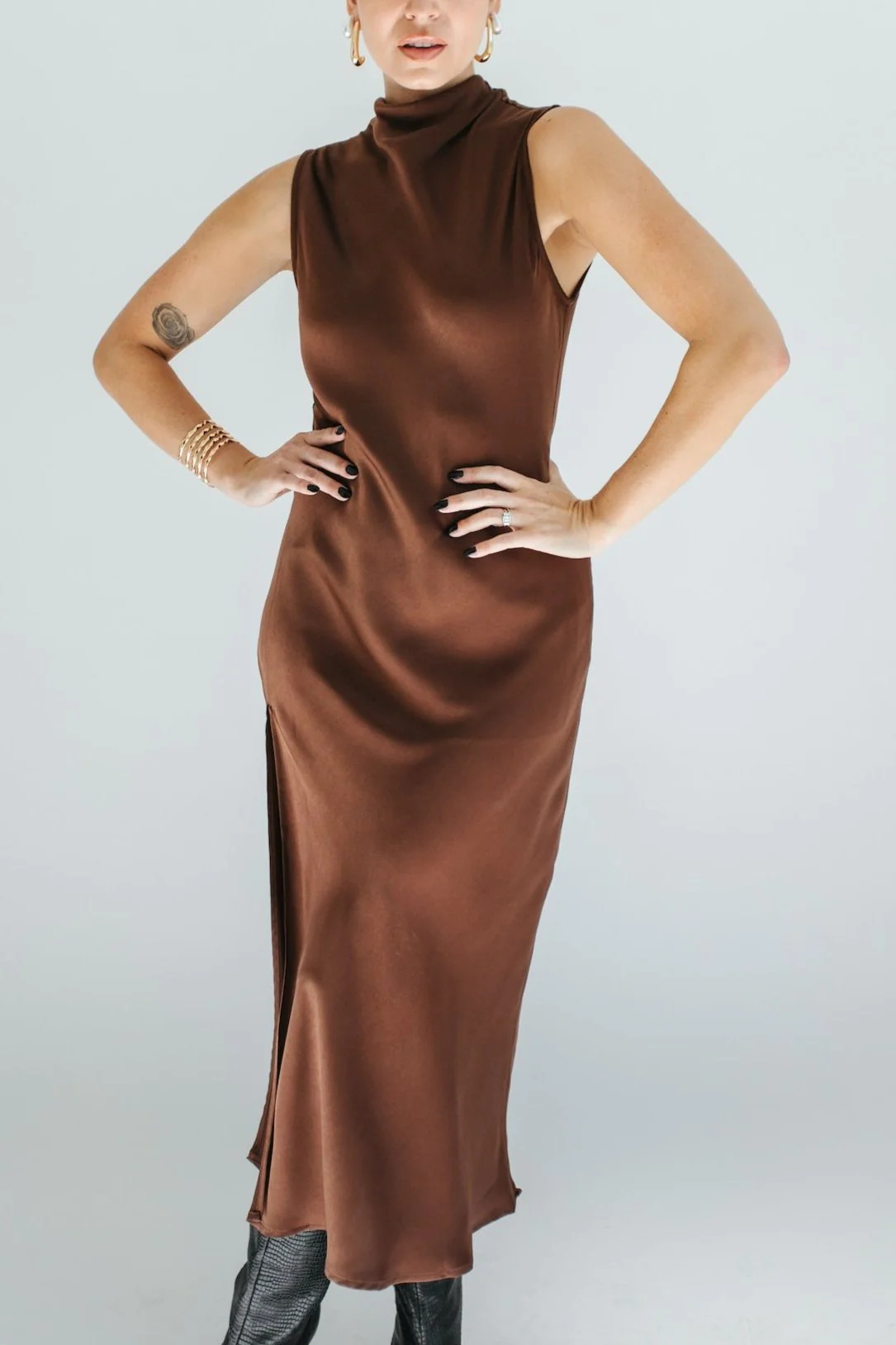 Tropez Satin Maxi Dress - Brown - THELIFESTYLEDCO Shop | THELIFESTYLEDCO