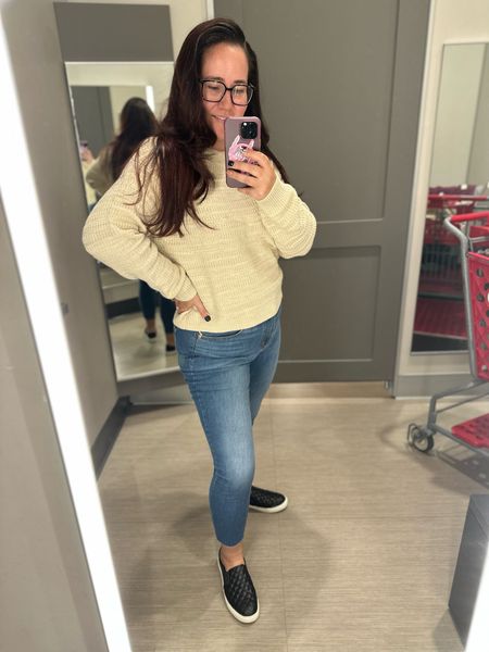 The perfect crewneck sweater for fall! It is so soft and thick enough to keep you warm on a cool fall night. These black sneakers are so comfy and fit TTS  

#LTKstyletip #LTKshoecrush #LTKmidsize