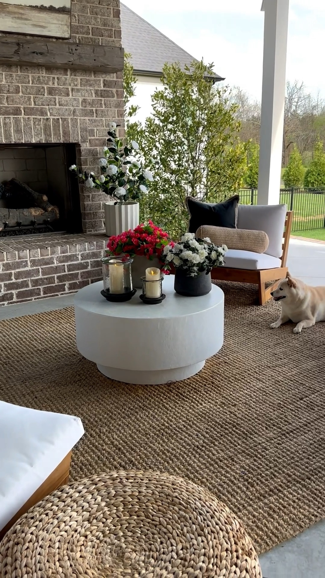 Patio furniture tha lasts and lasts! Live my modern teak chairs around the outdoor fireplace on my patio. 
@Wayfair 
@Target 

#LTKHome #LTKSeasonal #LTKSaleAlert