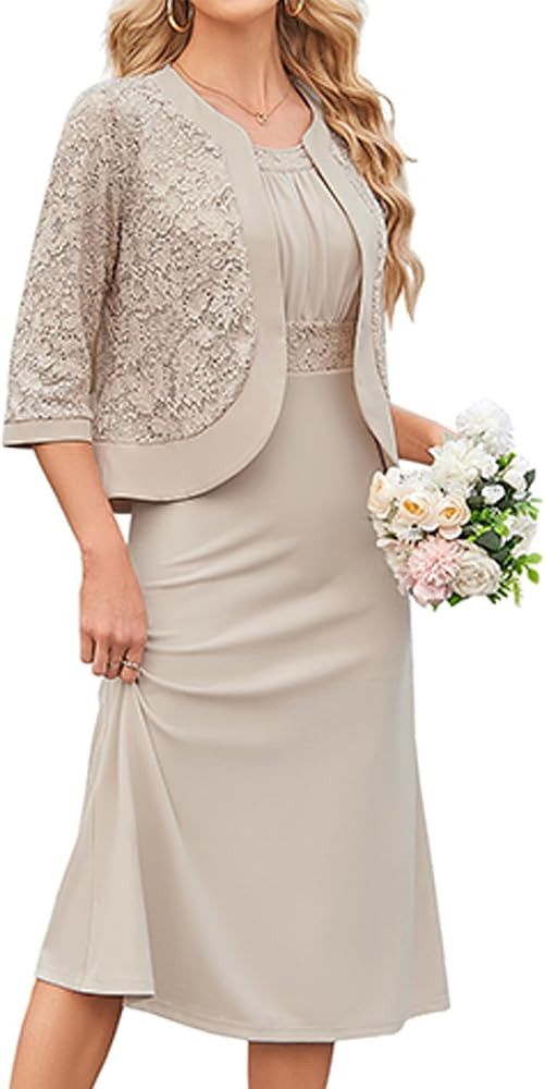 GRACE KARIN Women's Formal Wedding Guest Dress,2 Piece Mother of The Bride Dresses,Tea Party Sequ... | Amazon (US)