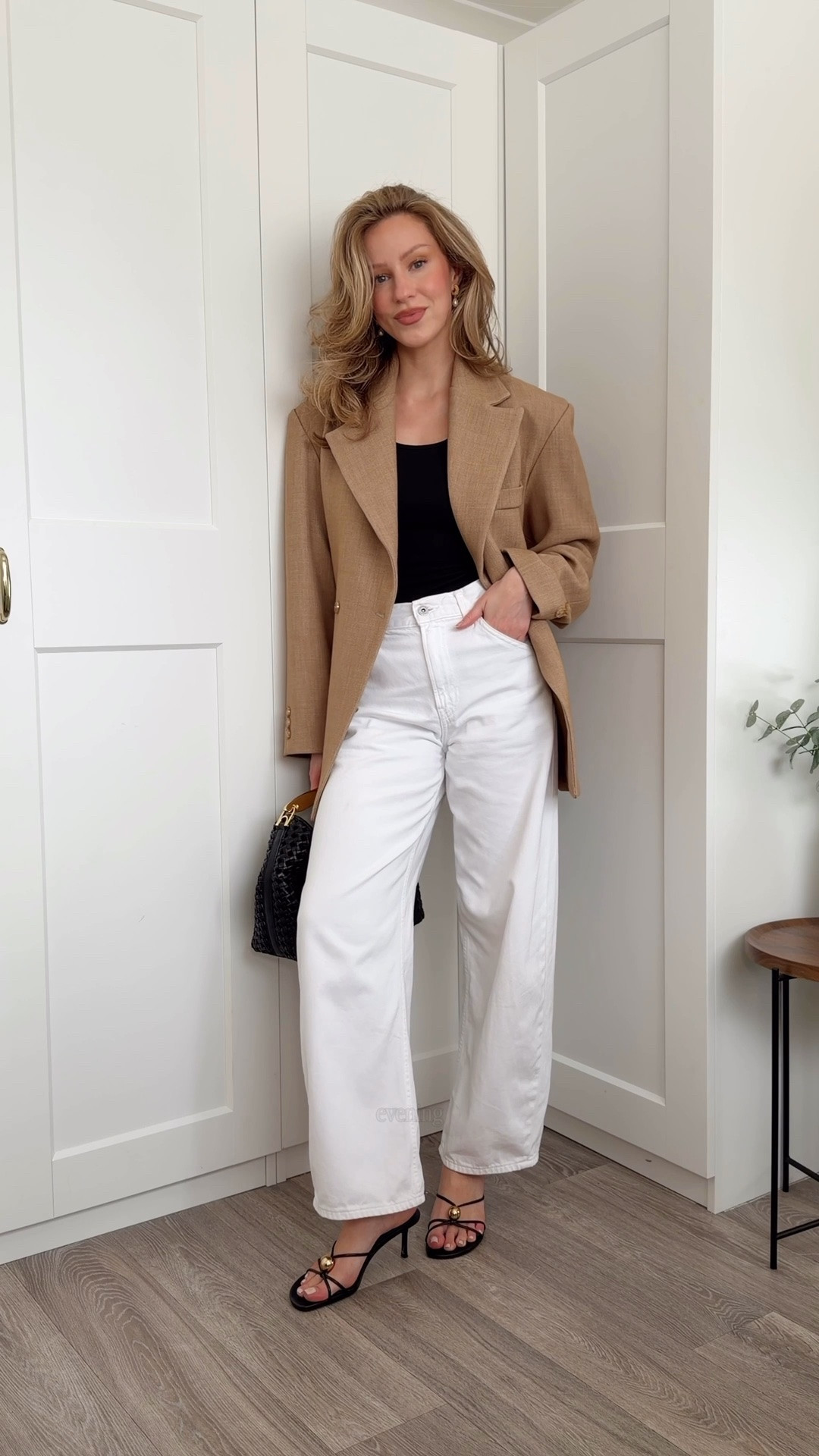 Tan blazer - source unknown (linked similar)
White baggy Jeans - Uniqlo
Halter neck top - Uniqlo 
Mesh ballet flats - old H&M 
Bag - Elleme
Earrings - missoma 
Perfume - jadore Dior intense 
Le specs - outta love 
Spring outfit, blazer outfit, classy outfit

#LTKspring #LTKuk #LTKjeans