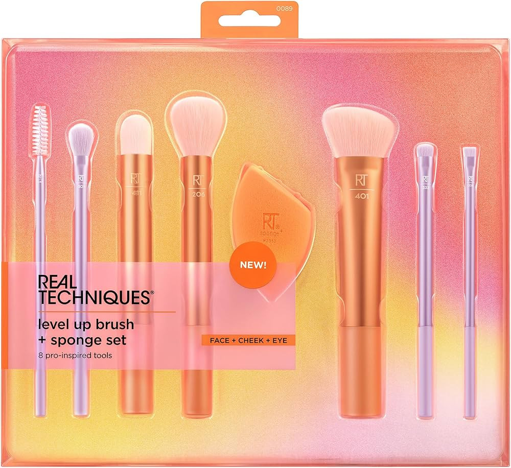 Real Techniques 8 Piece Level Up Brush And Sponge Set, Makeup Brushes For Eyeshadow, Foundation, ... | Amazon (US)