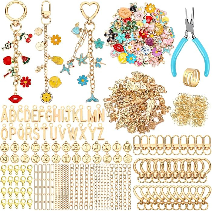 AUGSUN 439Pcs Charm Keychain Making Kit, Including 162 Charms 30 Keychain Clips Hooks 25 Extender... | Amazon (US)