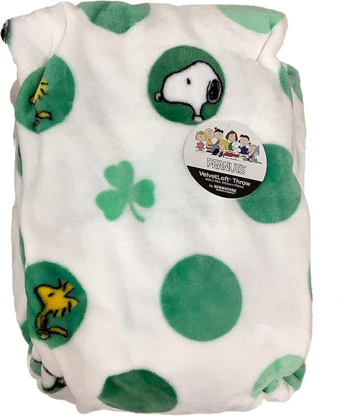 Berkshire Blanket & Home Co. Peanuts Gang St. Patrick's Day Themed Plush Blankets and Throws (Whi... | Amazon (US)
