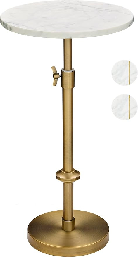 Adjustable-Height Marble Drink Table - 12x12x22-30, White Marble & Antique Brass, Modern Round En... | Amazon (US)