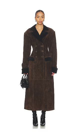 x Premium Double Breasted Suede Coat in Chocolate Brown & Black | Revolve Clothing (Global)
