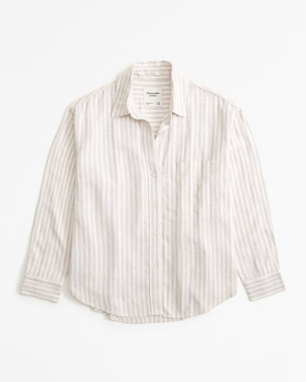 Oversized Linen-Blend Step Hem Shirt | Abercrombie & Fitch (US)