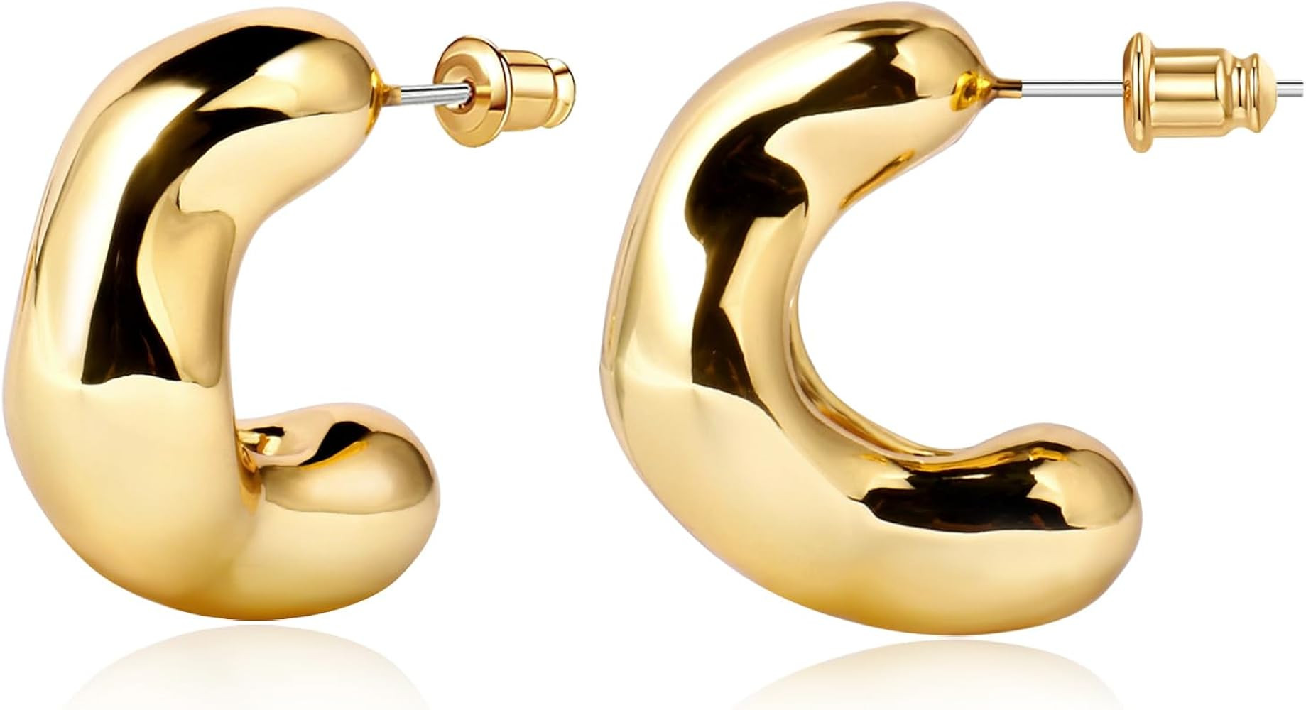 14K Gold Plated Chunky Open Hoop Earrings for Women 925 Sterling Silver Post Hypoallergenic Thick... | Amazon (US)