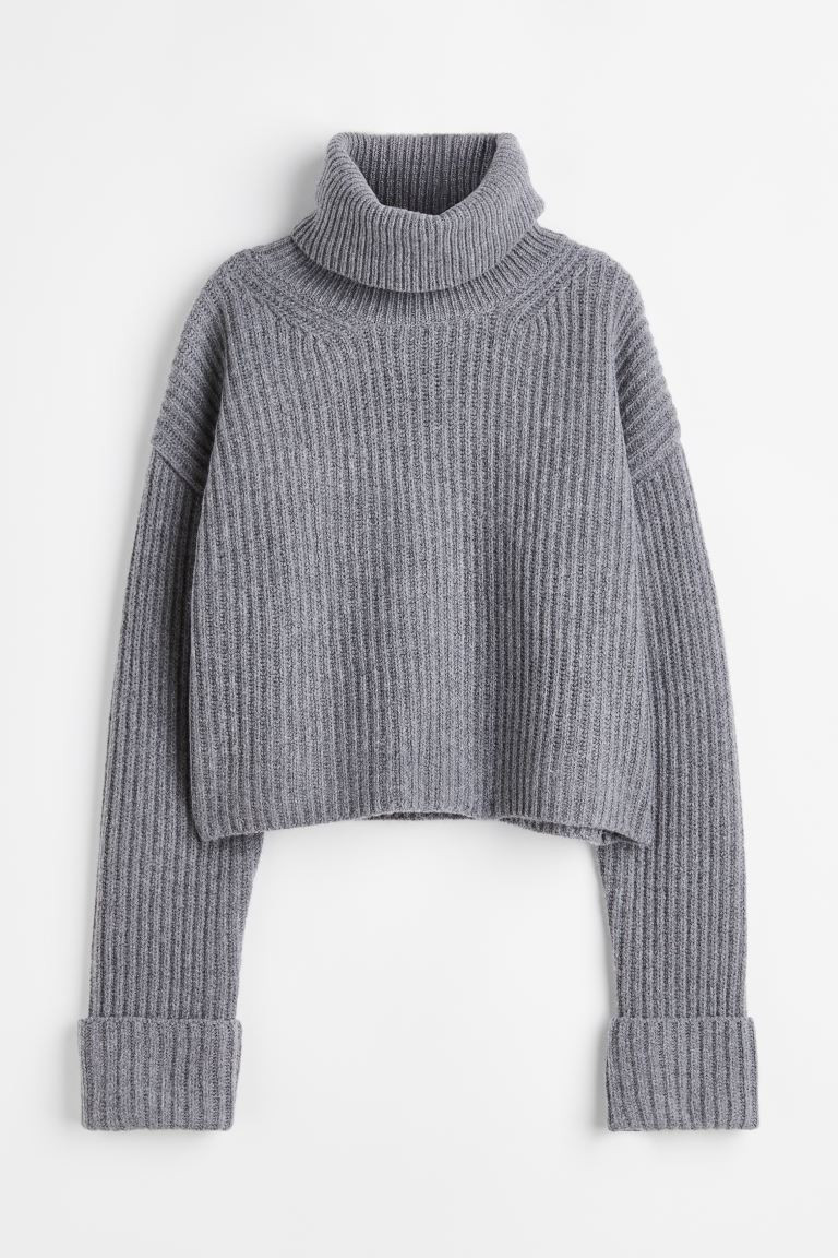 Polo-neck wool-blend jumper - Grey marl - Ladies | H&M GB | H&M (UK, MY, IN, SG, PH, TW, HK)
