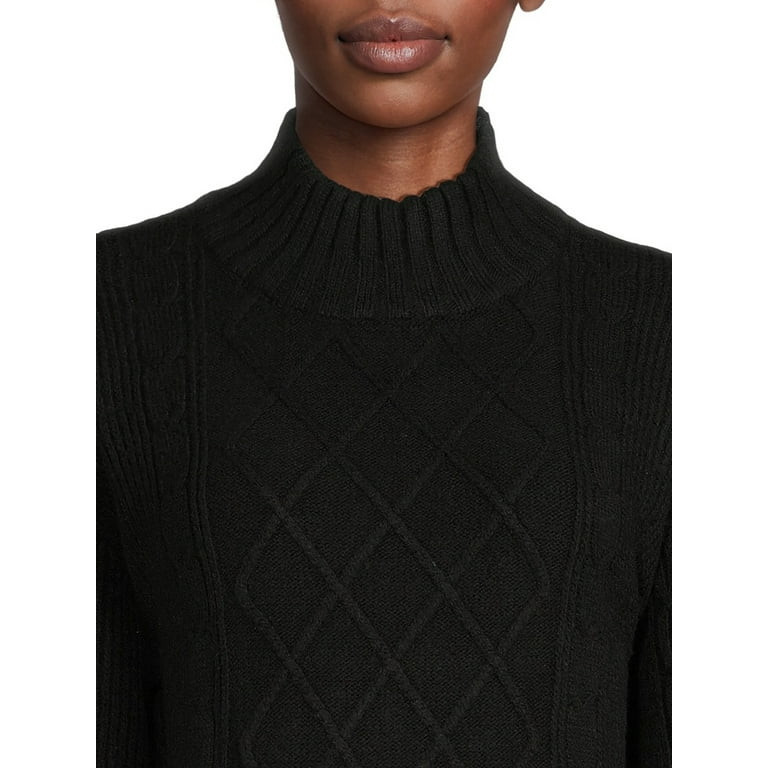 Time and Tru Women's Cable Knit Poplin Layer-Look Sweater, Sizes XS-XXXL | Walmart (US)