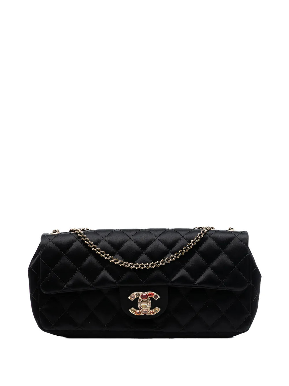 CHANEL Pre-Owned 2009-2010 Quilted Satin Precious Jewel East West Flap shoulder bag - Black | Farfetch Global