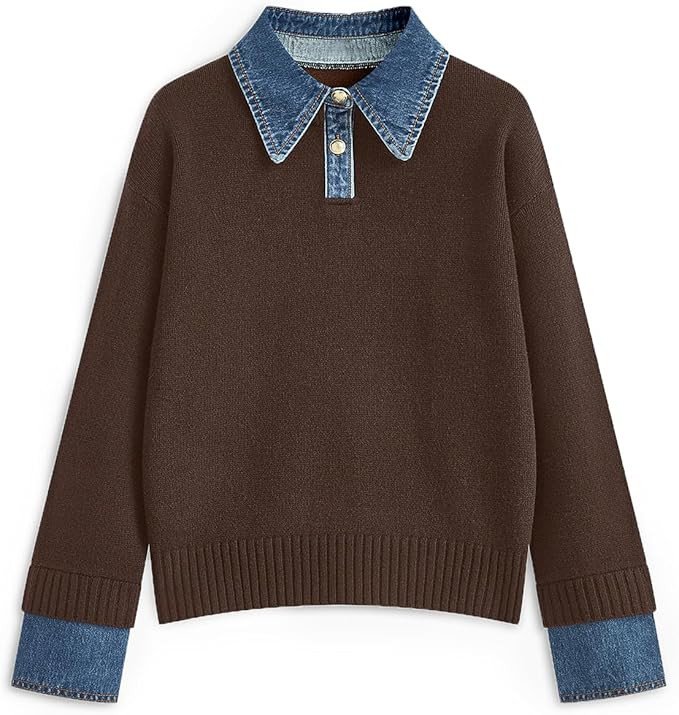 ETCYY Womens Oversized Sweater Cozy Fall Long Sleeve Button Up Denim Polo Pullover Tops Sweatshir... | Amazon (US)