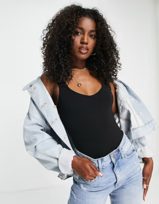 Miss Selfridge sweetheart neck bodysuit in black | ASOS (Global)