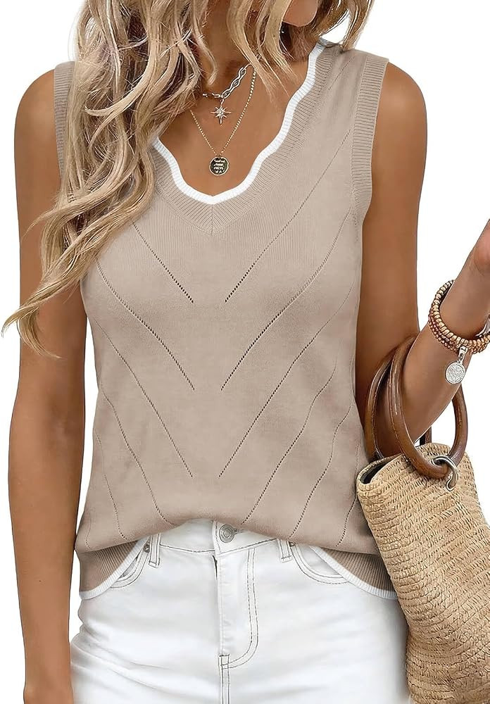 Yousify Womens Tank Tops 2026 Summer V Neck Ribbed Knit Sleeveless Shirts Dressy Casual Lightweig... | Amazon (US)