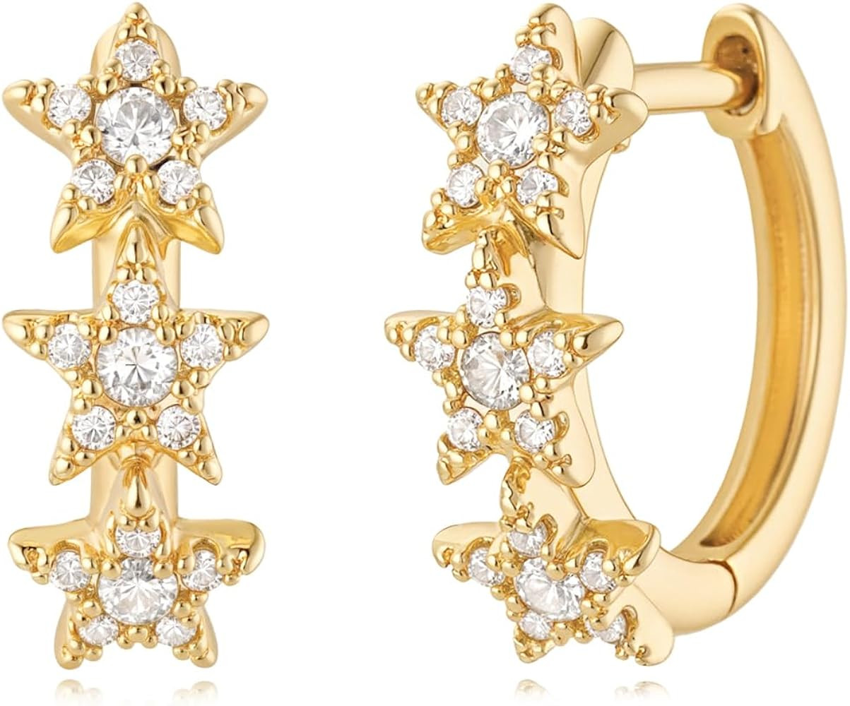 MYEARS Women Gold Huggie Hoop Earrings Ear Stud Cuff 14K Gold Plated Small Simple Minimalist Hypo... | Amazon (US)