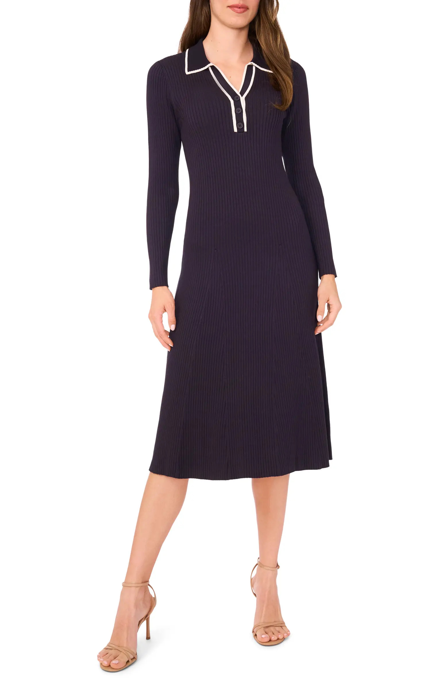 Halogen® Contrast Trim Long Sleeve Sweater Dress | Nordstrom | Nordstrom