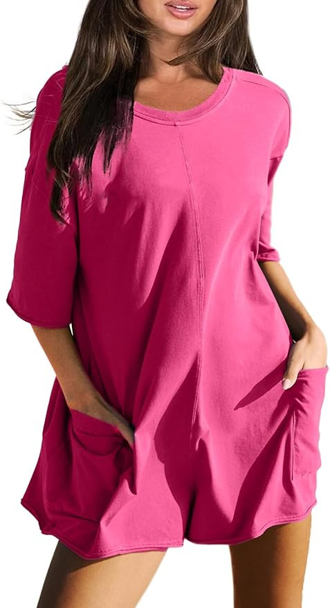 Glamaker Women's Summer Oversized Tee Romper Casual Workout Athletic Romper Onesie Backless Loose... | Amazon (US)