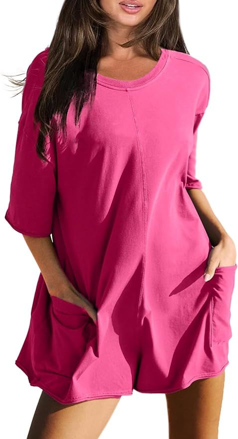 Glamaker Women's Summer Oversized Tee Romper Casual Workout Athletic Romper Onesie Backless Loose... | Amazon (US)