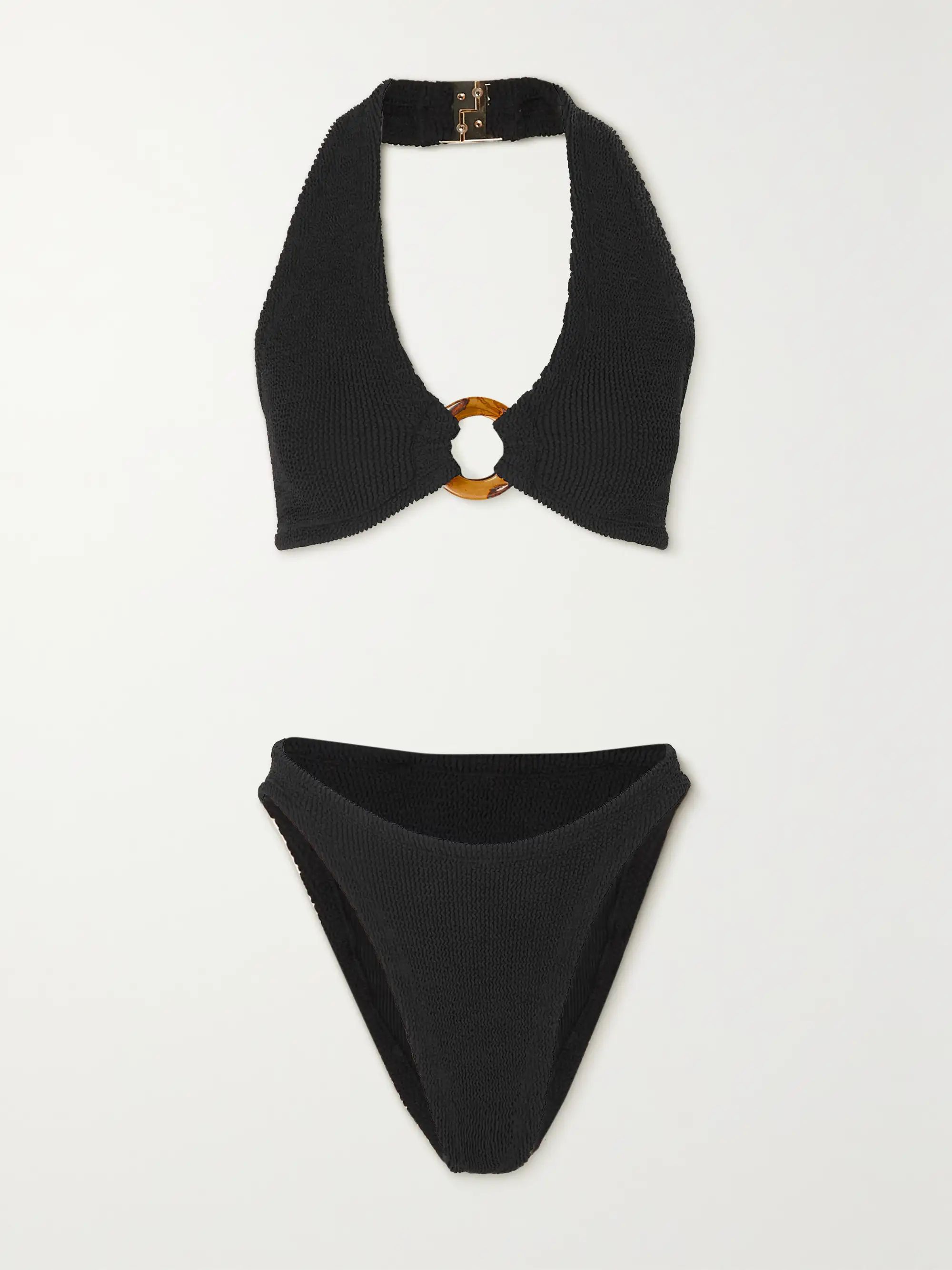 + NET SUSTAIN Coco seersucker triangle halterneck bikini | NET-A-PORTER (US)