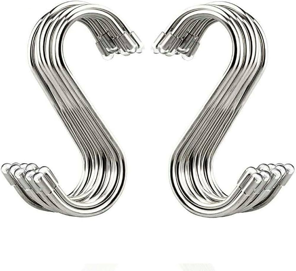 20 Pack 3.4" S Shaped Hooks Stainless Steel Metal Hangers Hanging Hooks for Kitchen, Work Shop, B... | Amazon (US)