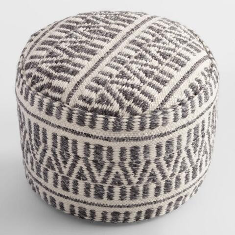 Charcoal and Ivory Woven Textured Floor Pouf | World Market