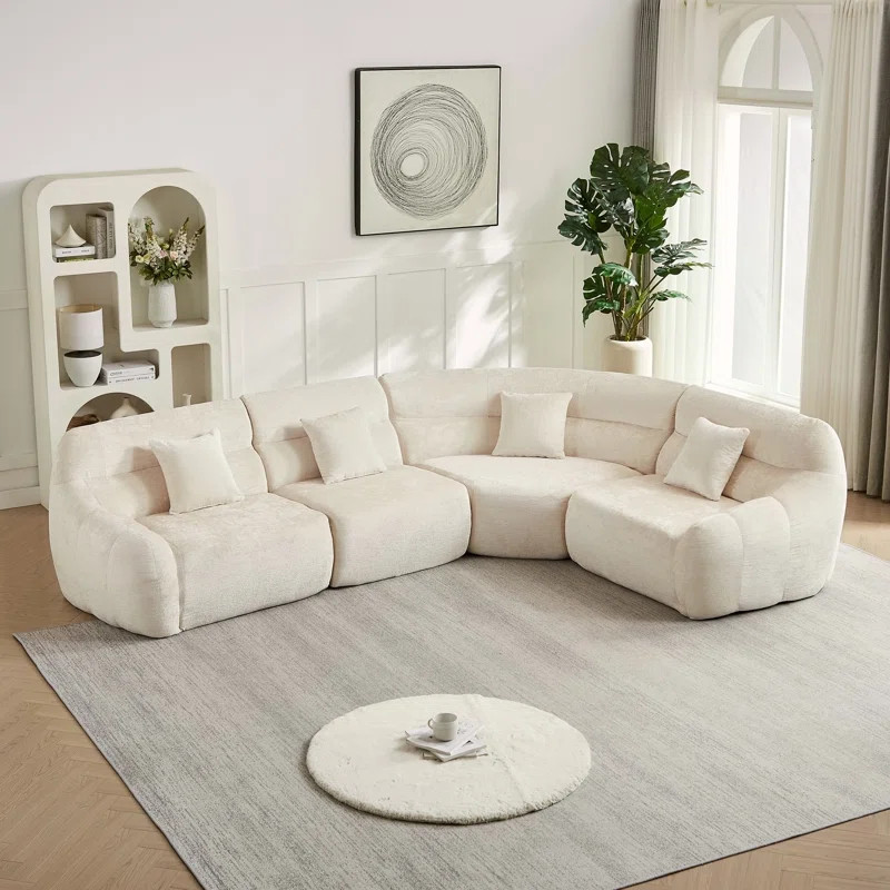 123.2-Inch Modern Luxury Curved Corner Sectional Sofa, Chenille Modular Cloud Sofa, Four Pillows,... | Wayfair North America