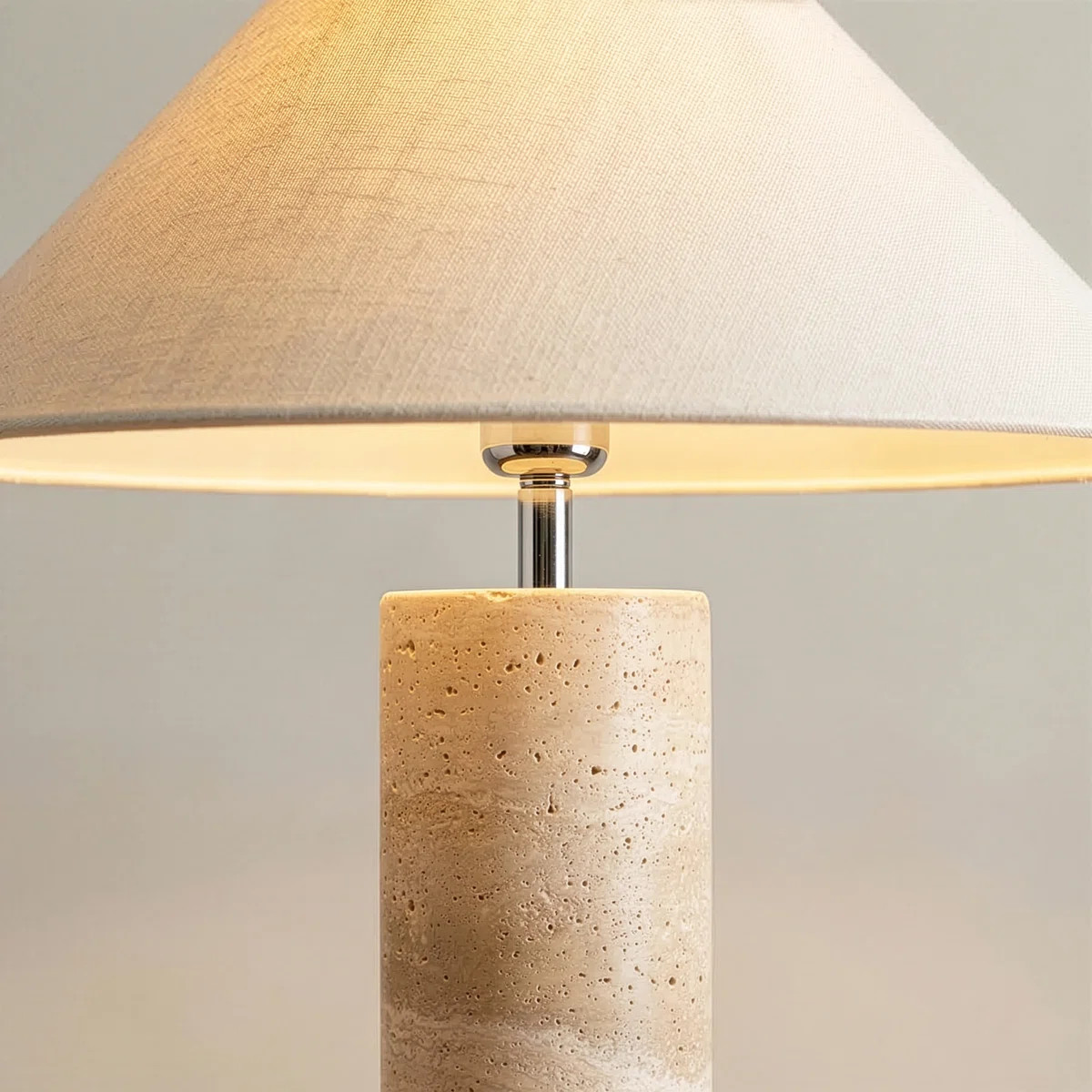 Runo 14 In. Modern Led Table Lamp With Fabric Drum Shade, Natural Travertine Stone Base | Wayfair North America