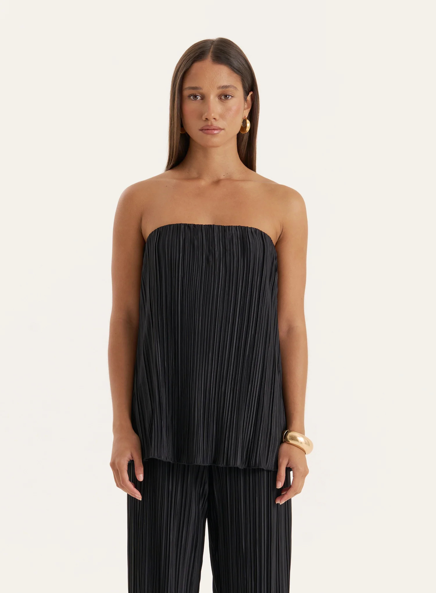 Black Plisse Bandeau Top- Olivia | 4th & Reckless