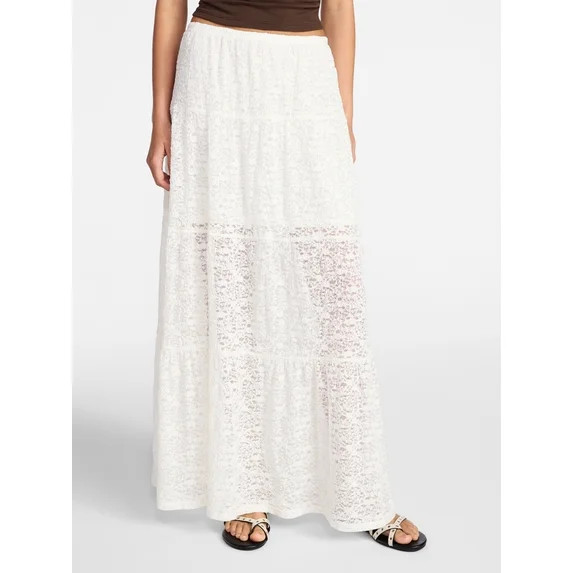 No Boundaries Lace Tiered Maxi Skirt, Women's XXS-XXL | Walmart (US)