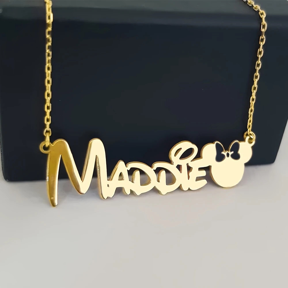 Personalized Cartoon Mouse & Bow Name Necklace - Stainless Steel, Golden-Tone Finish - Perfect Gi... | Temu Affiliate Program