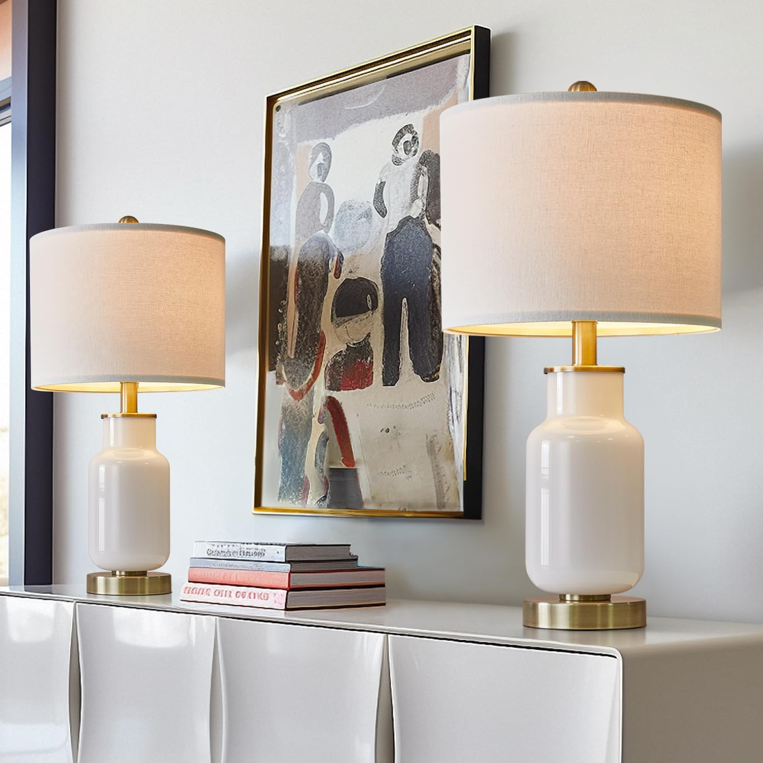 21.25" Table Lamp Set of 2 Modern Lamp for Living Room Glass Nightstand Lamp for bedrooms,Desk,Fa... | Amazon (US)