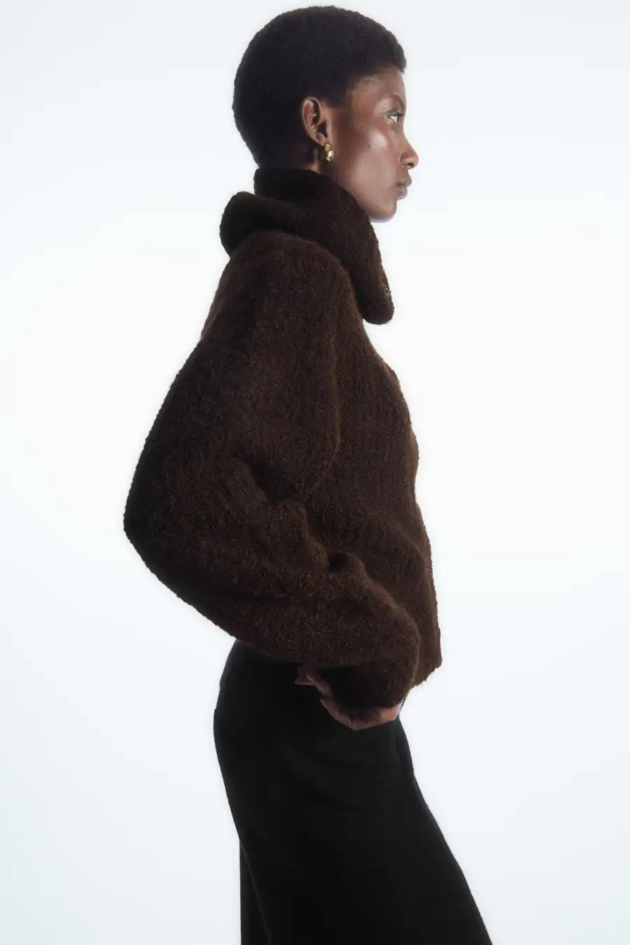 SPREAD-COLLAR TEXTURED ALPACA CARDIGAN - DARK BROWN - COS | COS (EU)