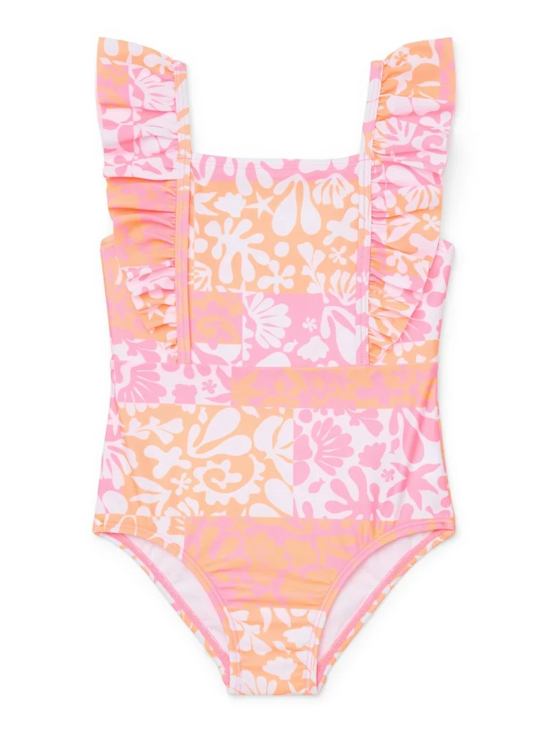 Wonder Nation Baby and Toddler Girl Ruffle Swimsuit One-Piece, Sizes 12M-5T | Walmart (US)